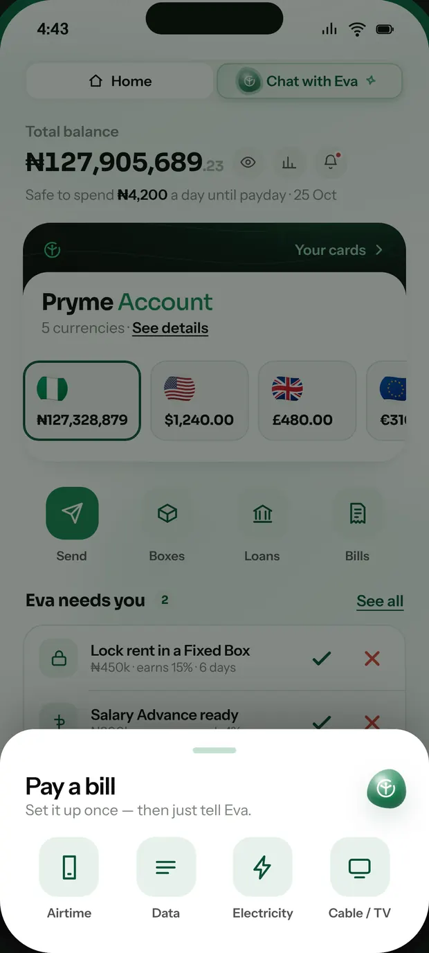 The Pryme app, on the every bill screen