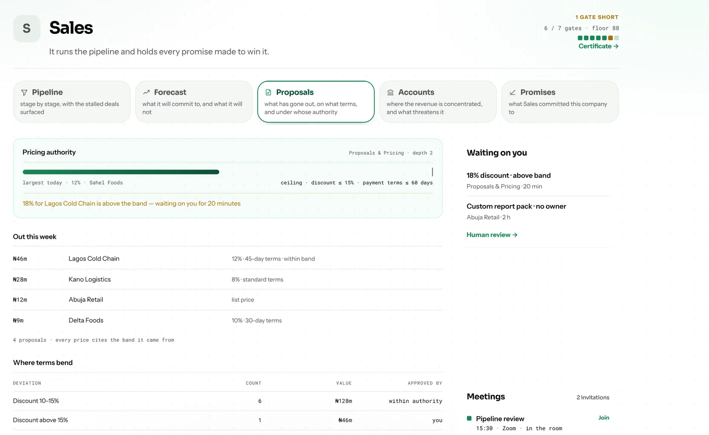 The Sales agent in the Pryme Business workspace, on the proposals register